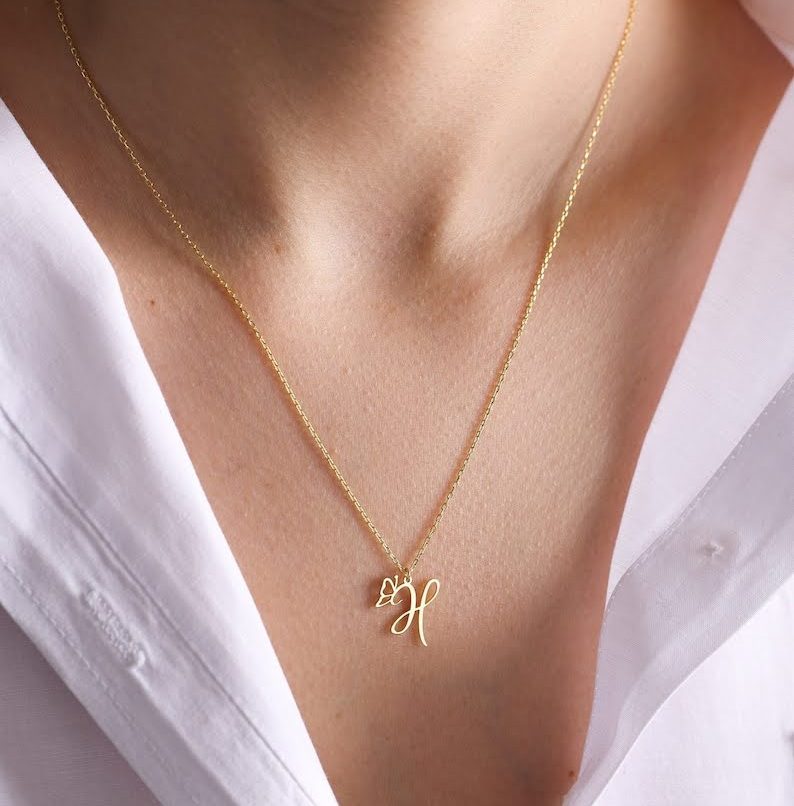 Signature Butterfly Initial Pendant